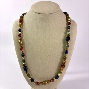 Vintage Liz Claiborne Gold Tone Beaded Necklace 38"